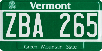 VT license plate ZBA265