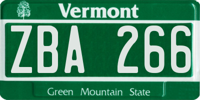 VT license plate ZBA266