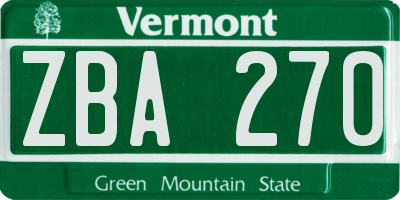 VT license plate ZBA270