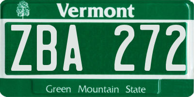 VT license plate ZBA272