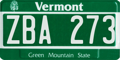 VT license plate ZBA273