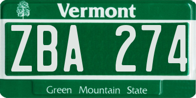 VT license plate ZBA274