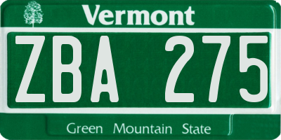 VT license plate ZBA275