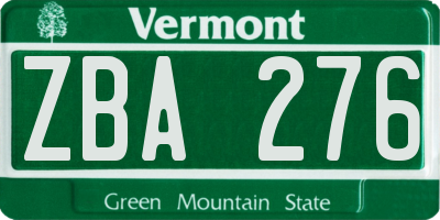 VT license plate ZBA276