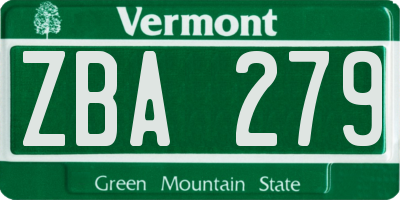 VT license plate ZBA279