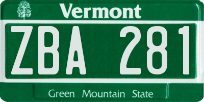 VT license plate ZBA281