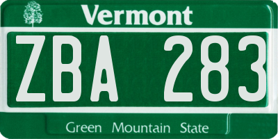 VT license plate ZBA283