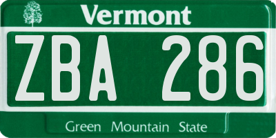 VT license plate ZBA286