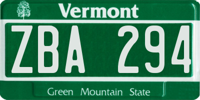 VT license plate ZBA294