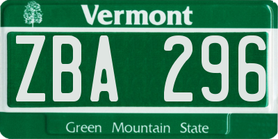VT license plate ZBA296