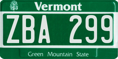 VT license plate ZBA299