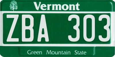 VT license plate ZBA303