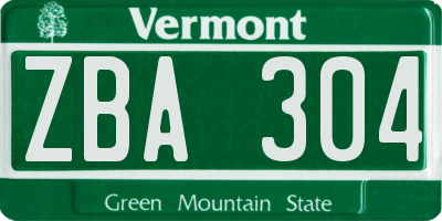 VT license plate ZBA304