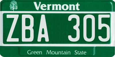 VT license plate ZBA305
