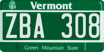 VT license plate ZBA308