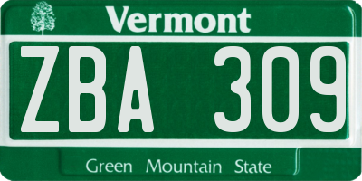 VT license plate ZBA309