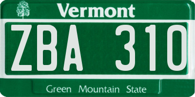 VT license plate ZBA310
