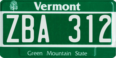 VT license plate ZBA312