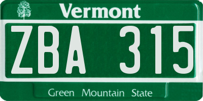 VT license plate ZBA315