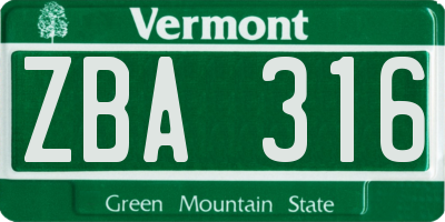 VT license plate ZBA316