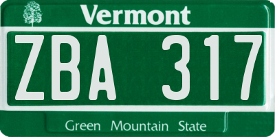 VT license plate ZBA317
