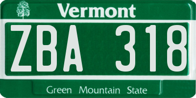 VT license plate ZBA318