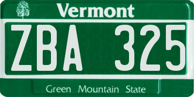 VT license plate ZBA325