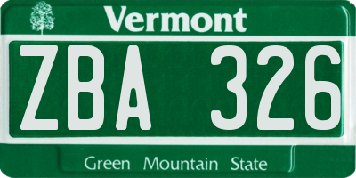 VT license plate ZBA326