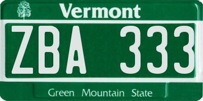 VT license plate ZBA333
