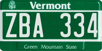 VT license plate ZBA334