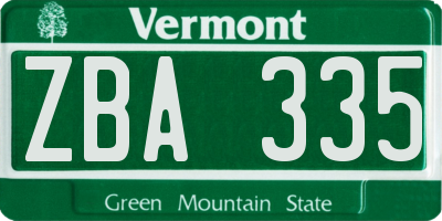 VT license plate ZBA335