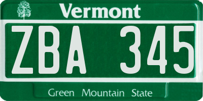 VT license plate ZBA345