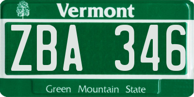 VT license plate ZBA346