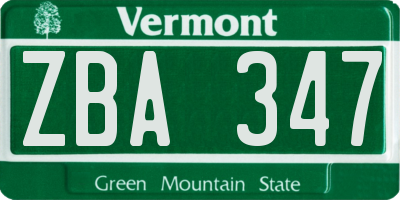 VT license plate ZBA347