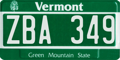 VT license plate ZBA349