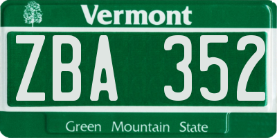 VT license plate ZBA352