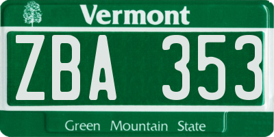VT license plate ZBA353