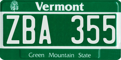VT license plate ZBA355