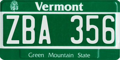 VT license plate ZBA356