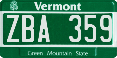 VT license plate ZBA359