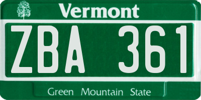VT license plate ZBA361