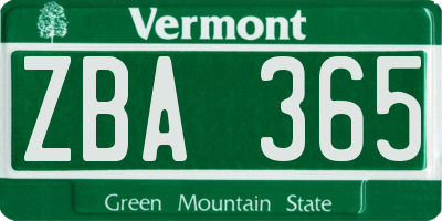 VT license plate ZBA365