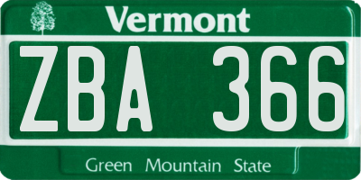 VT license plate ZBA366