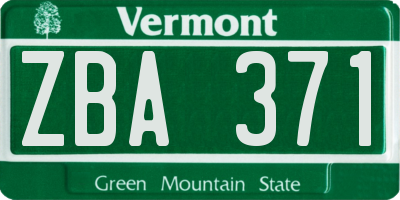 VT license plate ZBA371