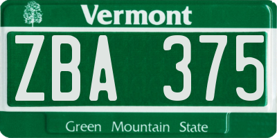 VT license plate ZBA375