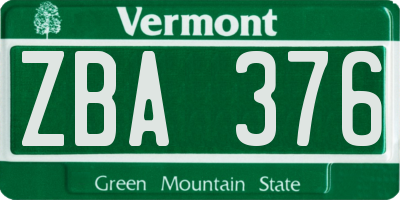VT license plate ZBA376