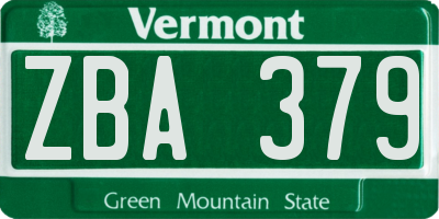 VT license plate ZBA379