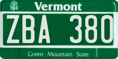 VT license plate ZBA380