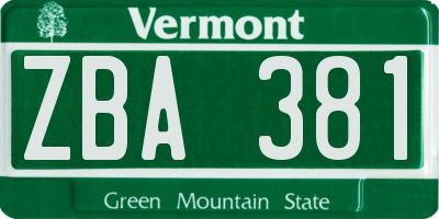 VT license plate ZBA381