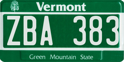 VT license plate ZBA383